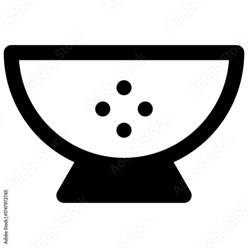 Colander. Outlined stroke vector icon with black-filled details.