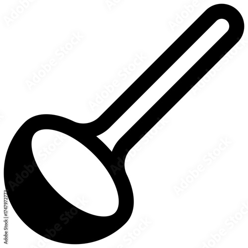Ladle. Outlined stroke vector icon with black-filled details.