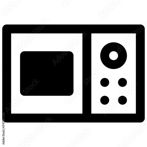 Microwave. Outlined stroke vector icon with black-filled details.