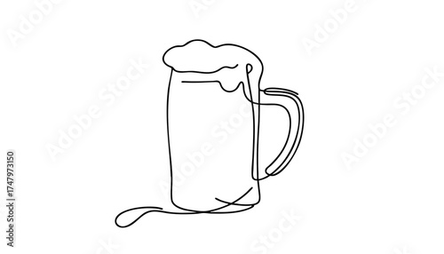 A simple line drawing of a beer mug with foam on top. The design is minimalistic and emphasizes the shape of the mug and the frothy beer.