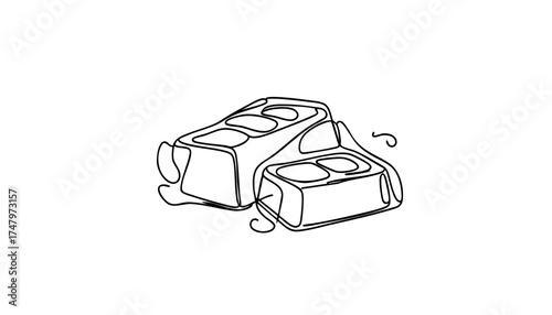 Two simple line drawings of soap bars on a light background. The design is minimalistic and emphasizes cleanliness and hygiene