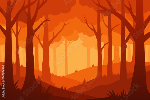 Autumnal forest landscape on transparent background