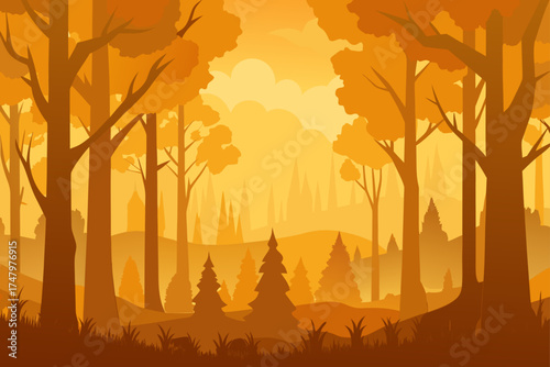 Autumnal forest landscape on transparent background