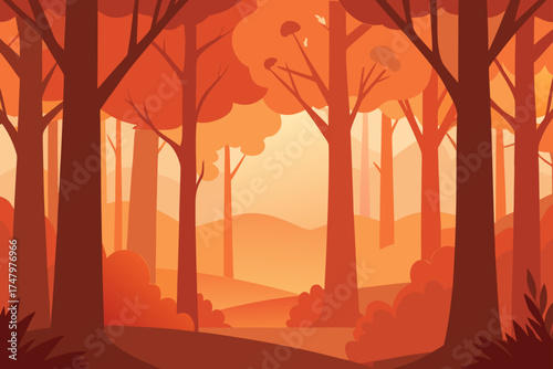 Autumnal forest landscape on transparent background