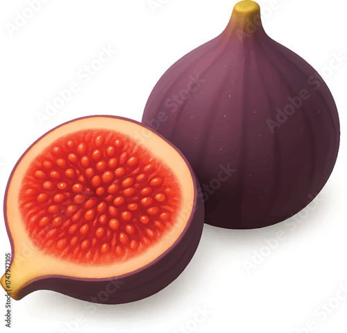 Delicious fresh fig halves, vibrant and juicy, ideal for healthy recipes or a gourmet food blog, offering a taste of summer's bounty and sweet indulgence