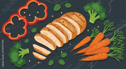Grilled Chicken with Vegetables Healthy Food Illustration