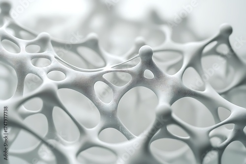 Abstract White Interconnected Network Structure with Spheres and White Background
