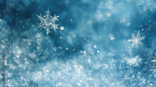 Snowflakes Gently Falling Against a Soft Blue Background Creating a Serene Winter Atmosphere