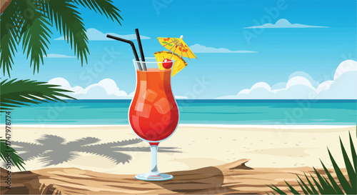 Tropical Cocktail on the Beach Summer Vacation Bliss