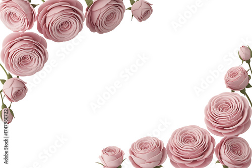 Delicate pink roses form a graceful, elegant frame, evoking beauty and natural charm.