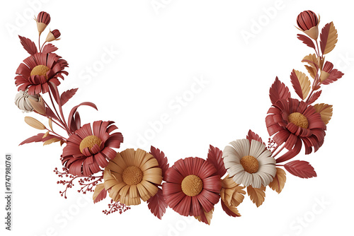 Delicate floral arrangement in warm autumnal tones, forming an elegant, decorative arc.