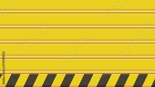 Yellow and Black Warning Stripes Background on Industrial Roll-up Shutter