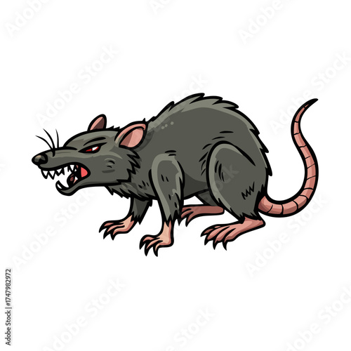 Furious Rat: A detailed illustration of a menacing rat, rendered with a furious expression and sharp teeth, conveying a sense of warning or threat.
