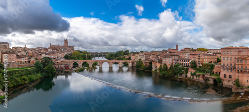 Sainte Cécile cathedral and the banks of the Tarn, from the Pont Neuf in Albi, in the Tarn, in Occitanie, France