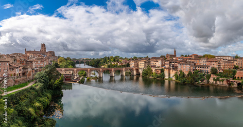 Sainte Cécile cathedral and the banks of the Tarn, from the Pont Neuf in Albi, in the Tarn, in Occitanie, France