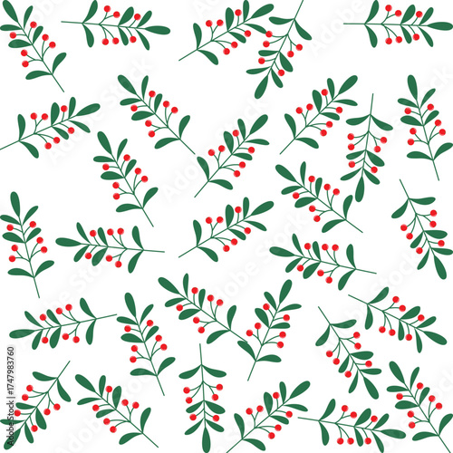 Green leaves with bright red berries on white background bring a fresh and cozy winter vibe.