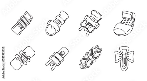 Collection of hand drawn buckles and fasteners ideal for accessory design elements vector
