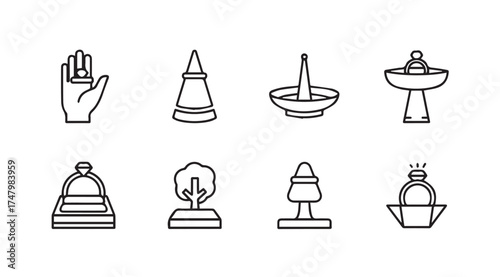 Collection of diverse cultural and religious icons featuring sacred objects and symbols vector