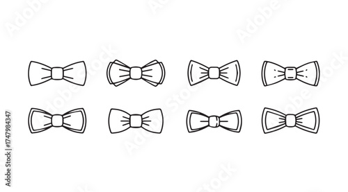 Collection of hand drawn bow tie icons in sketch style for fashion and formal wear design vector