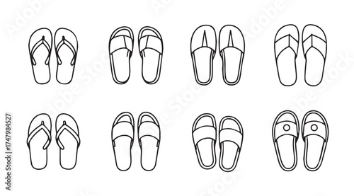 Collection of hand drawn flip flop and sandal styles for summer footwear design elements vector