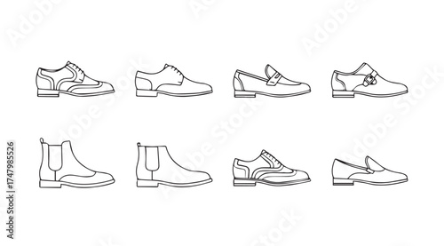 Collection of hand drawn sketch style footwear for men fashion style and design vector