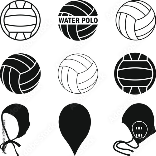Water Polo Sport Icons Collection isolated, Water polo cap Illustration on a white Background