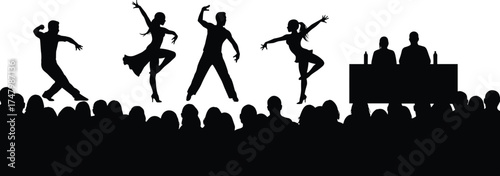 dance, competition, performance, stage, audience, judges, choreography, entertainment, couple, event, silhouette, art, music, culture, show, dance 