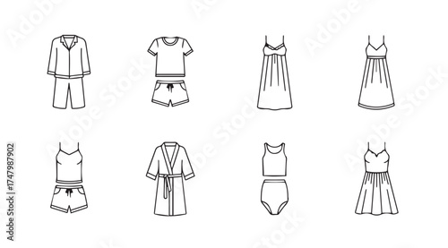 Collection of fashion sketches showing diverse apparel designs for women's clothing outfits vector