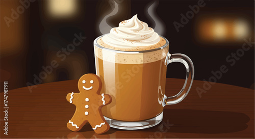 Cozy Christmas Coffee with Gingerbread Man A Heartwarming Holiday Treat Illustration