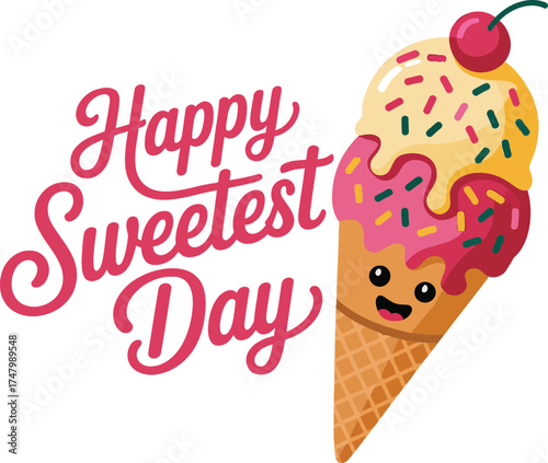 Happy Sweetest Day Ice Cream Cone with Candy Confetti