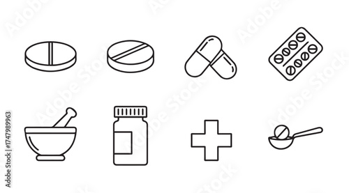Medical icons set pharmaceutical health care pharmacy prescription drugs medicine symbols vector