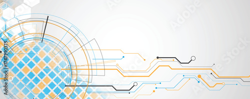 Scientific circle design with technical vector elements technology data background