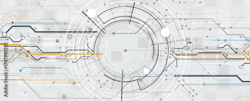 Scientific circle design with technical vector elements technology data background