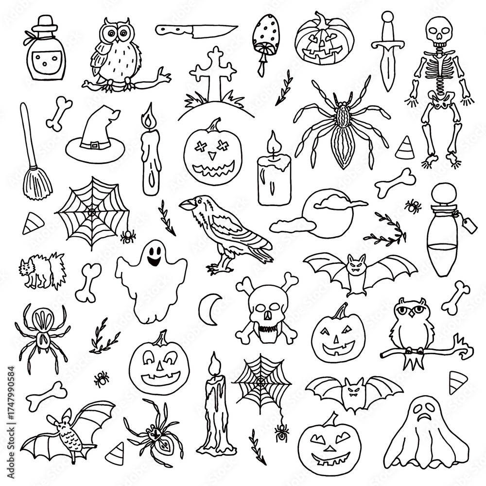 Fototapeta premium set of halloween icons, festival design, halloween icons set PNG collection, halloween design for web decoration