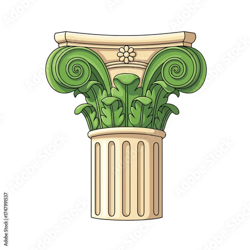 Green corinthian column capital isolated on white background
