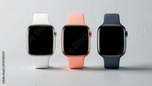 Modern Smartwatches Displayed in Vibrant Colors on a Gray Background.