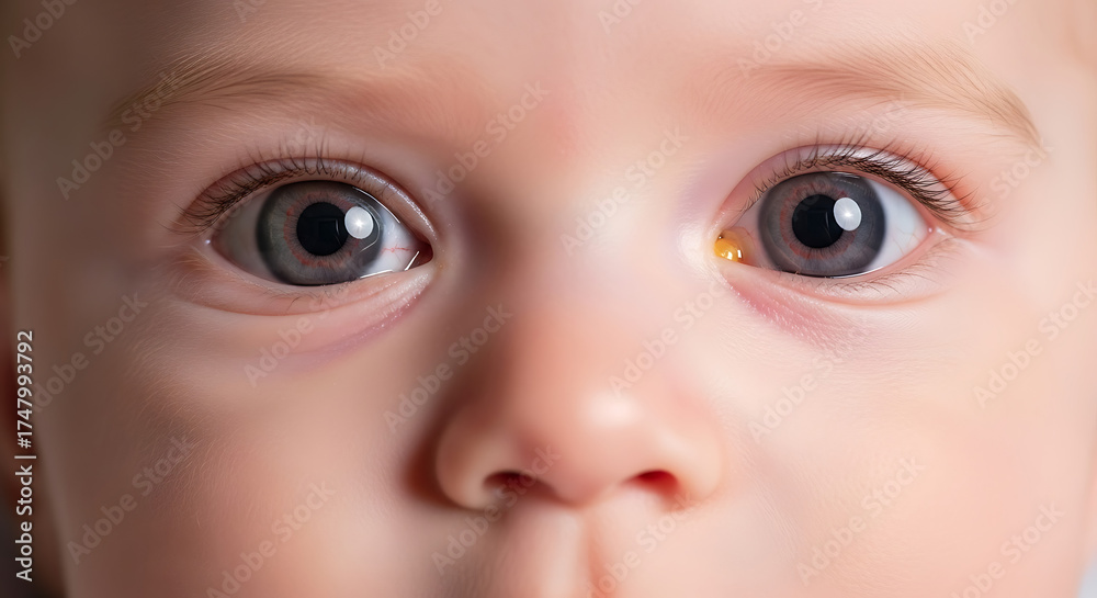 Naklejka premium Close-up of a baby's eye with a yellow crust