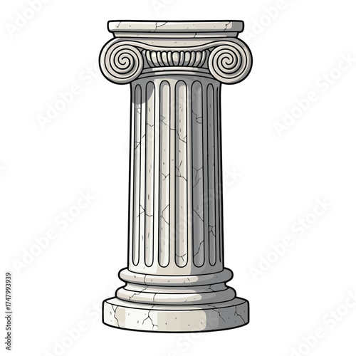 Ancient greek ionic column isolated on white background