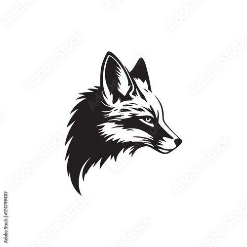 Stylized fox head silhouette in black and white modern design. Minimal animal logo symbol perfect for wildlife, outdoor, or nature branding.