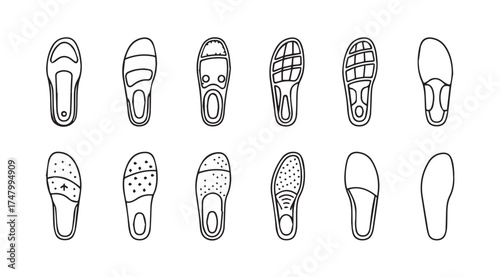 Collection of shoe soles top view hand drawn sketch style footwear design elements vector