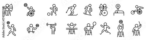 Disabled sport icons set in thin line style vector