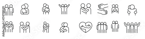 Hug icon set in thin line style vector