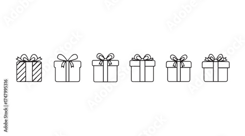 Hand drawn line art gift boxes collection festive holiday presents celebration event decor elements vector
