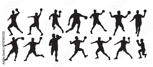 handball players silhouette white background