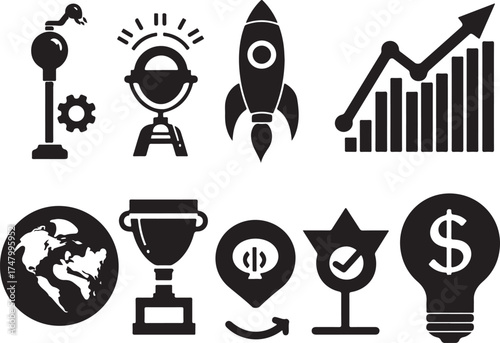 Business growth icons set for success concept