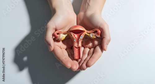 Hands holding a uterus structure 