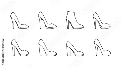 Collection of elegant high heel shoes and boots fashion design elements set vector