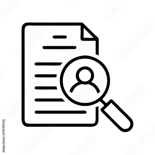 Magnifying glass over resume document in line art style  
