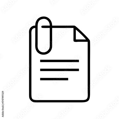 Paperclip on document in minimalistic style with simple lines  