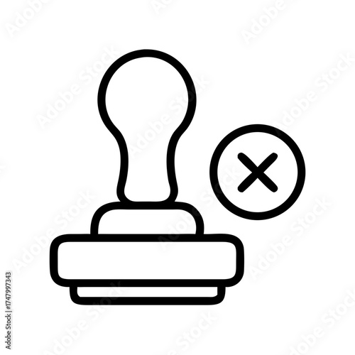 Rejected stamp icon with crossed mark for document certification  